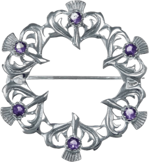 Alexander Castle 925 Sterling Silver Scottish Thistle Brooch Pin with Real Amethyst