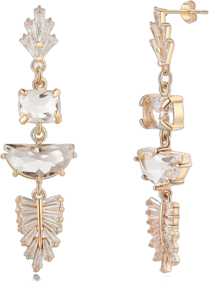 Art Deco 14K Gold Crystal Sparkling Rhinestone Cubic Zirconia Chandelier Earrings