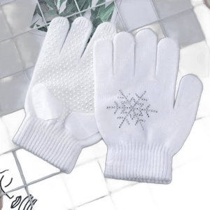 Gel Padded Ice Figure Skating Gloves with Rhinestone Snowflakes