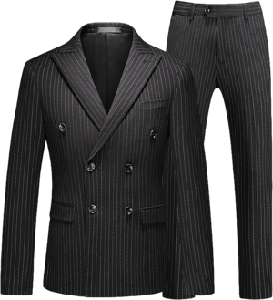 Mogu Men's 3 Piece Double Breasted Pinstripe Suit