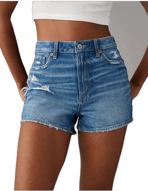 Ae Strigid Ripped Denim Mom Shorts