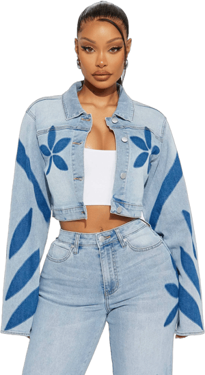 Fashion Nova Women's Loves Me Not Floral Denim Jacket