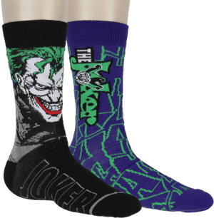 DC Comics Men's The Joker 2-Pack Mid-Calf Crew Socks