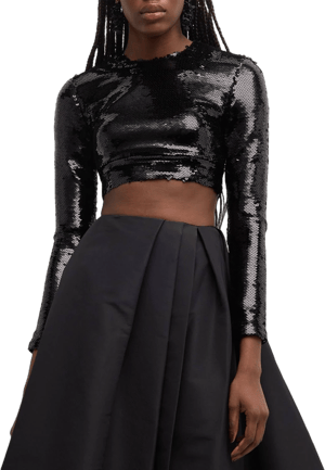 Monique Lhuillier Women's Long-Sleeve Sequin Cropped Top