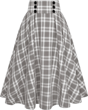 Belle Poque Women's High Waisted Pleated Plaid Midi A-Line Skirt with Pocket