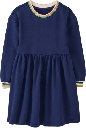 Girls' Hanna Andersson Navy Blue Long Sleeve French Terry Dress in 100% Cotton