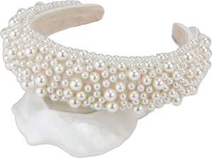 Wecoe Pearl Beaded Headband Women Girls Beige White Puffy Padded Hair Accessory for Brides, Weddings, and Fashion