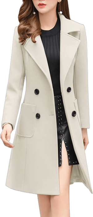 Women's Elegant Double Breasted Wool Blend Over Coat