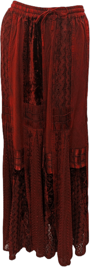 Vintage Style Renaissance Patchwork Embroidered Velvet Maxi Skirt