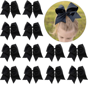 Aileam 12 Pcs Large Cheer Bows 8" Bulk Hair Bow Accessories with Ponytail Holder for Girls High School College Cheerleading