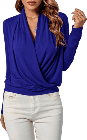 LYANER Women's Casual V-Neck Cross Wrap Long Sleeve Blouse