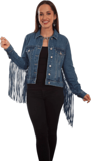 Scully Womens Denim Jacket Denim Fringe