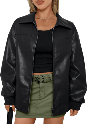 AUTOMET Women's Oversized Faux Leather Jacket