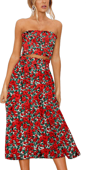 Angashion Women's Floral Crop Top and Maxi Skirt Set