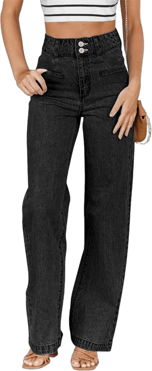 Sidefeel Women's Wide Leg Jeans High Waisted Straight Leg Ankle Jeans Stretchy Trendy Tummy Control Loose