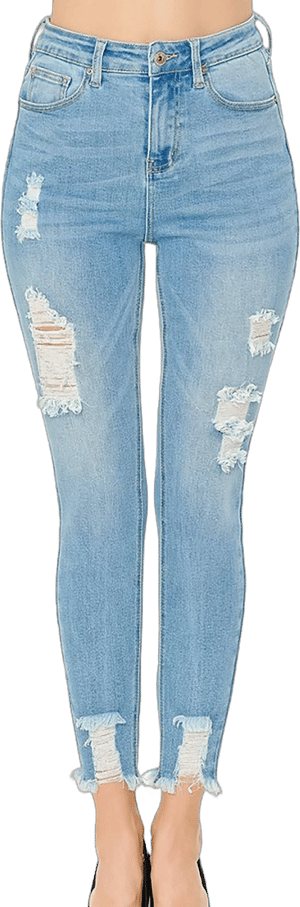 Wax Jean Women's Vintage-Inspired Ankle Skinny Jeans with Hem Destruction