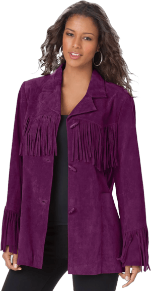 Roaman's Women's Plus Size Fringe Suede Jacket