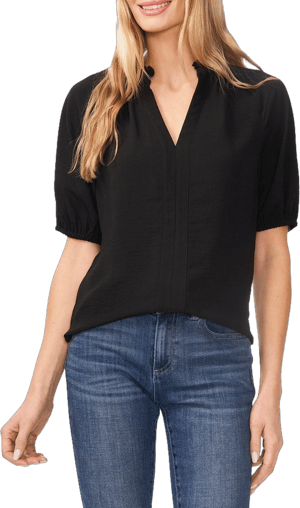 CeCe Women's Ruffle Neck Raglan Split Seam Blouse