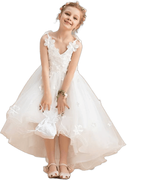 JJ's House Princess V-Neck Asymmetrical Tulle Flower Girl Dress with Beading and