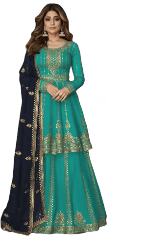 Embroidered Peplum Top and Lehenga