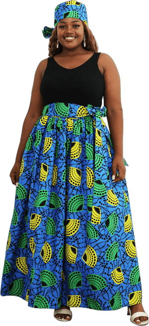 SHENBOLEN Women's Kente Traditional Wax Print Maxi Skirt