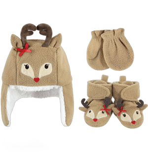 Hudson Baby Infant Girl Trapper Hat, Mitten and Bootie Set