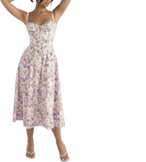 Women's Boho Floral Spaghetti Strap Square Neck Flowy Slit Midi Dress