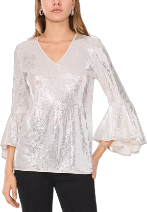 Vince Camuto Women's Sequined V-Neck Bell-Sleeve Top