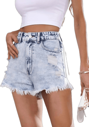 Women's High-Waisted Raw Hem Ripped Denim Shorts