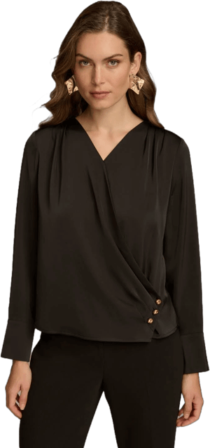 Donna Karan Women's Faux-Wrap Satin Blouse