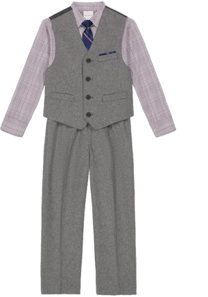 Van Heusen Boys' 4-Piece Formal Suit Set, Vest, Pants, Collared Dress Shirt, and Tie