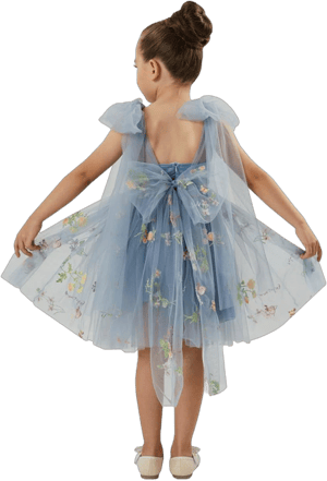 2Bunnies Girl Enchanted Floral Embroidered Tulle Flower Lace A-Line Dress