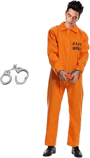 Vonokee Men's Jailbird Prisoner Jumpsuit with Handcuffs