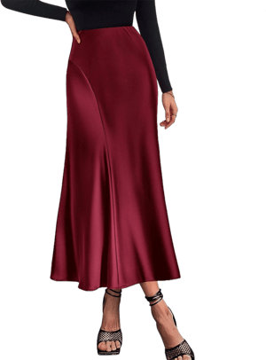 KIRUNDO Women's Trendy Satin High Waisted Maxi Skirt