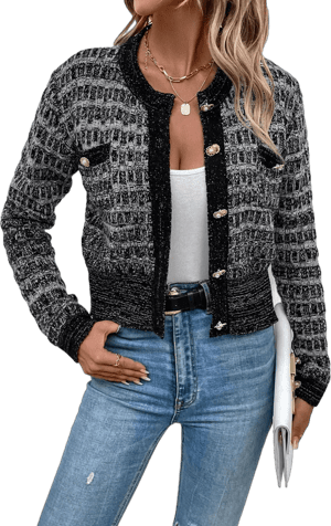 MakeMeChic Women's Cropped Pearl Button Down Cardigan Sweater