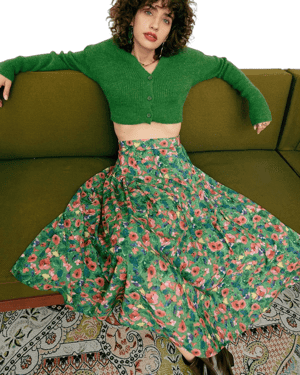 Retro Floral High Waist Pleated Midi Skirt