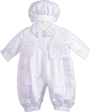 Dressy Daisy Infant Baby Boy Christening Baptism Outfit Satin Romper Bodysuit Set with Bonnet Hat Size 0-18 Months