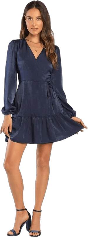 Lulus Exclusive Satin Long Sleeve Wrap Dress