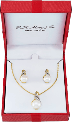 Macy's Cultured Freshwater Pearl and Diamond Pendant Necklace and Earrings Set in Sterling Silver