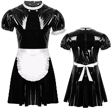 Adult Men Frilly Satin French Maid Uniform Costume Crossdressing