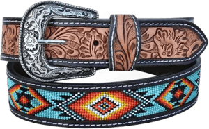 Personalizable Western Rodeo Beaded Full-Grain Leather Belt