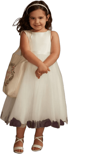 David's Bridal Satin Tulle Flower Girl Dress with Colored Petals