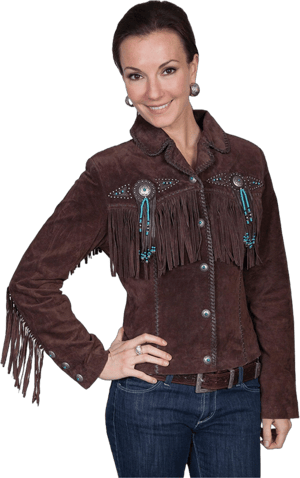 Scully Leather Beaded Fringe Boar Suede Jacket Womens