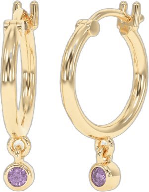 18K Gold Sterling Silver Amethyst Crystal Hoop Earrings