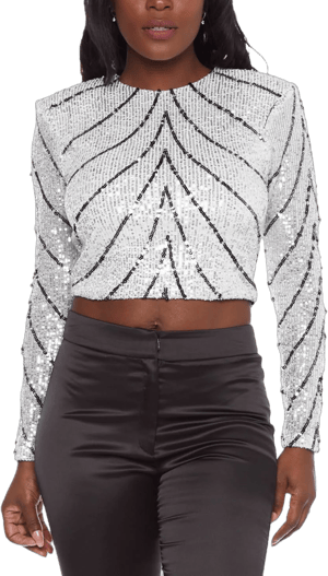 Alex & Sophia Juniors' Scoop-Neck Long-Sleeve Sequin Crop Top