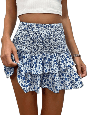 Cottagecore Women's Floral Pleated High Waist Mini Skirt