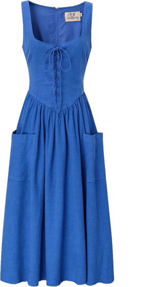 French Blue Farm Chores Midi Linen Dress