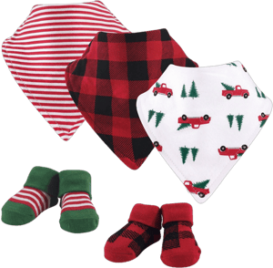 Hudson Baby Christmas Tree Bandana Bib & Socks Set