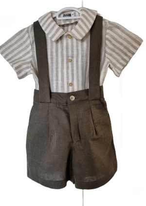 Boys Linen Shirt and Shorts with Suspenders Set