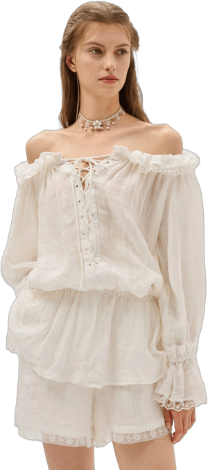 Linennaive Renaissance Off Shoulder Linen Blouse